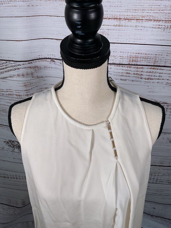 NWT Elie Tahari Isadora White Sleeveless Pearl Blouse Women's Size S