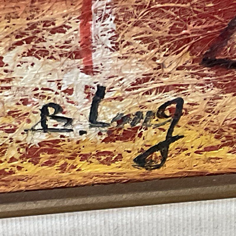 Signed BILL LONG Netherlands Aztec Colorful Painting- FRAMED 31" X 27"