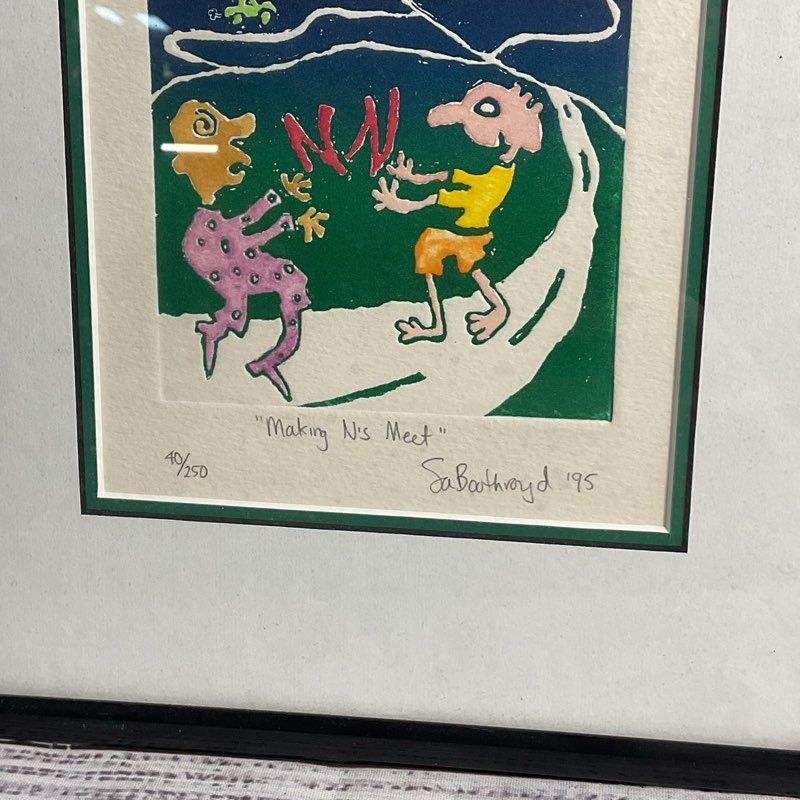 VTG. 1995 "Making N's Meet" Print by Sa Boothroyd Signed, Framed