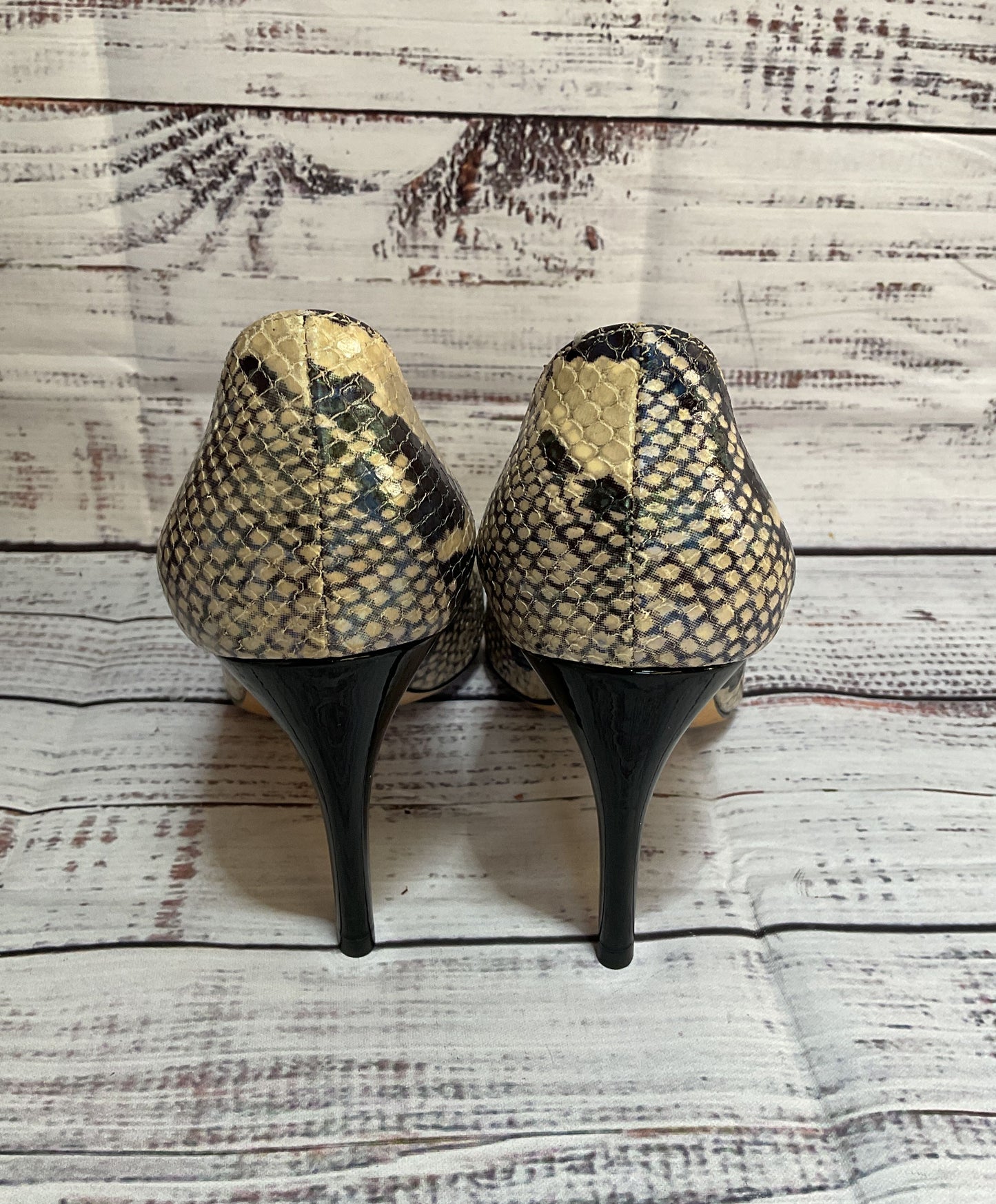 Emporio Armani Leather Snakeskin Embossed Heels Multicolor 6.5