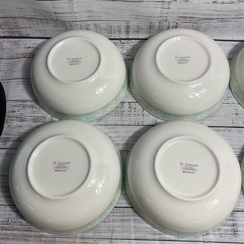 Six (6) St. James Hankook Super Strong Bone Fine China White Floral Trim Bowls