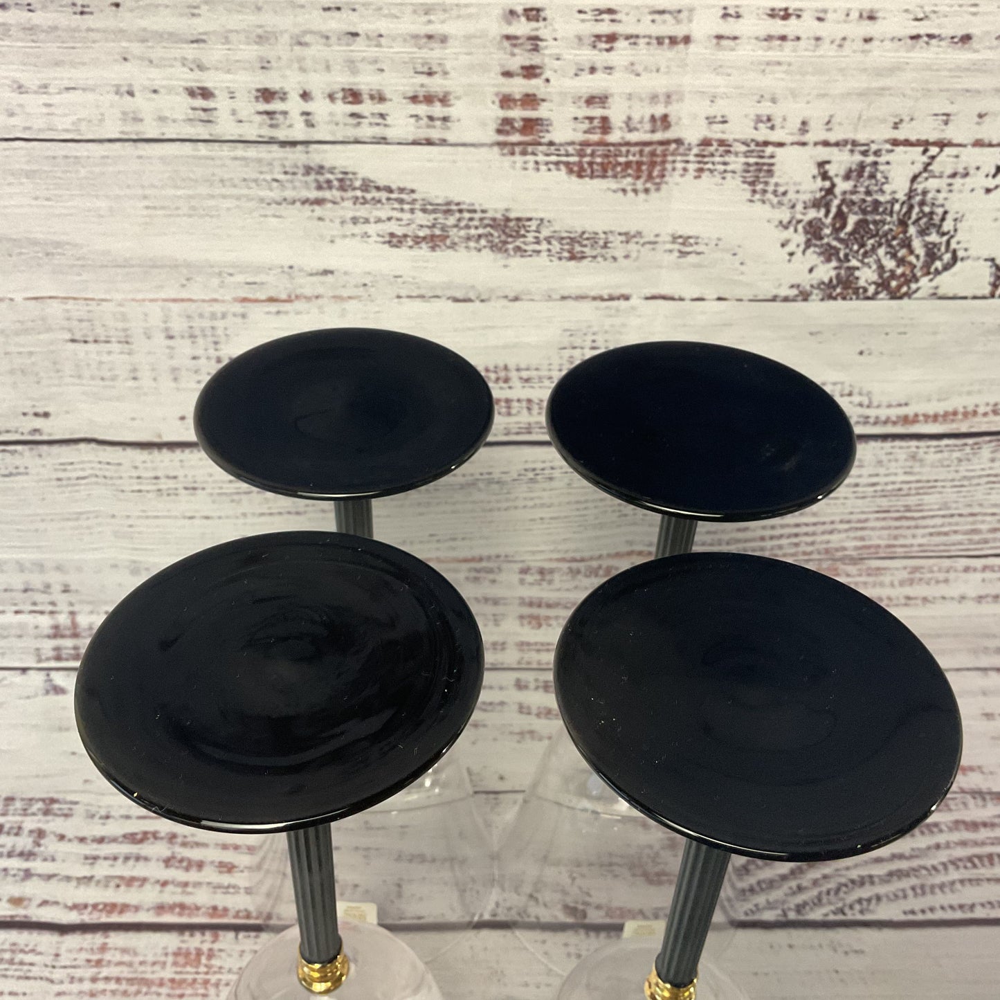Sasaki Water/Wine Glasses Black Stem Base Gold Accents Set Of 4 2/3