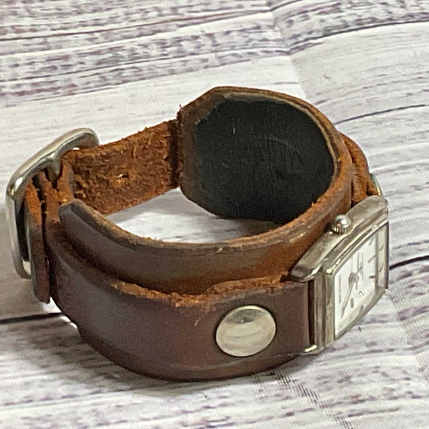 RED MONKEY Designs Women's Brown Leather Wide Band Watch- NEEDS BATTERY
