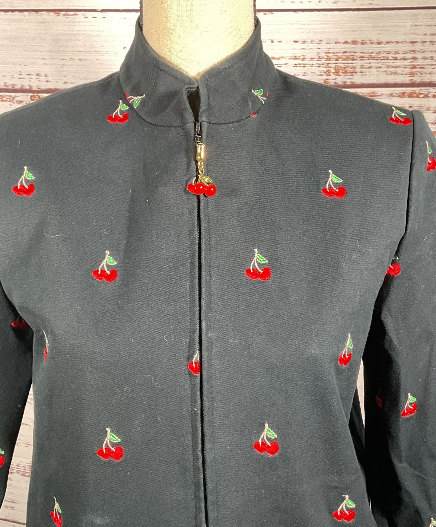 St. John Sport Embroidered Cherries So Cherry Zip Jacket Multicolor M