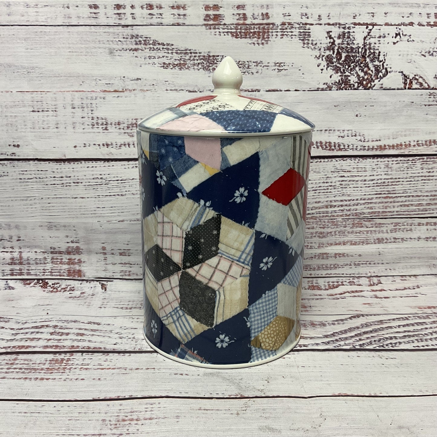 Ralph Lauren Wedgewood Patchwork Jar Canister 4.5" Diameter 8" Tall