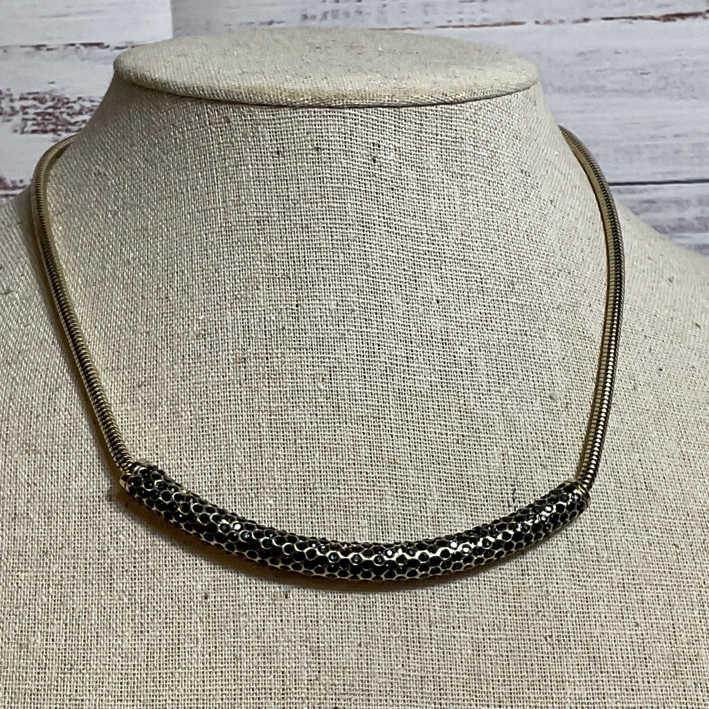 LAFAYETTE Silver Tone & Rhinestone Bar Pendant Necklace (MISSING 2 STONES)