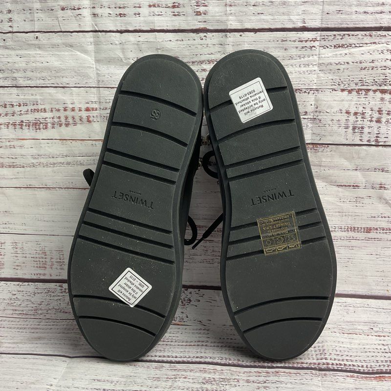 Twinset Black Leather Faux Pearl Platform Sneaker Women's Size 5 US