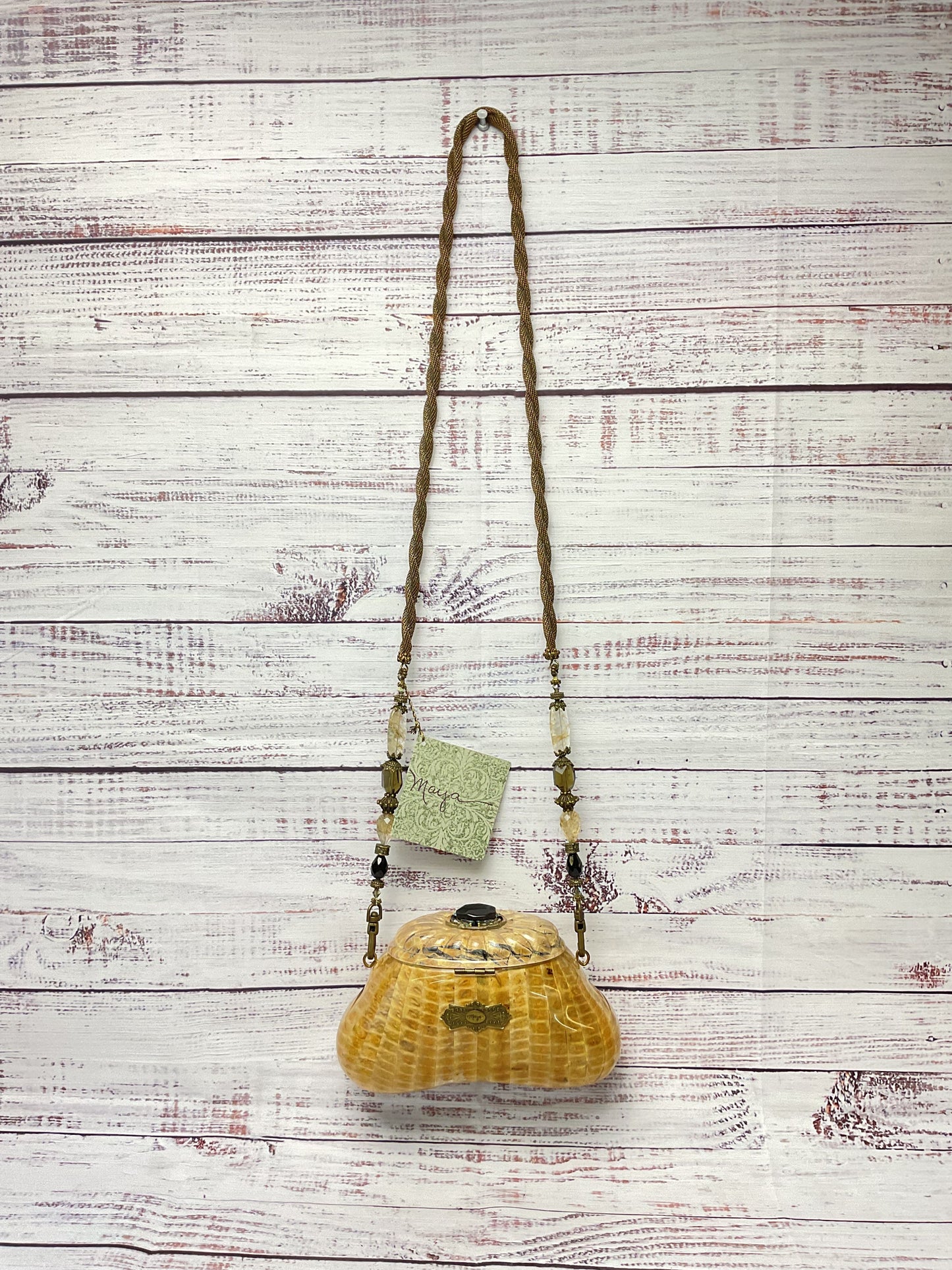 Maya Resin Hard Shell Tan Beige Small Shoulder Bag Purse 8"x4.5"x3"