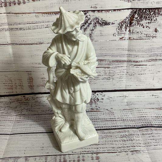 VTG FITZ & FLOYD Chinoiserie Blanc De Chine Chinese Figurine Man w/Fish- 8.25"