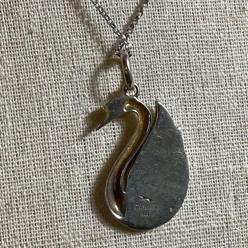 STARBORN Sterling Abalone Inlay 1.5" Swan Pendant 17" Chain Necklace- 7.04g