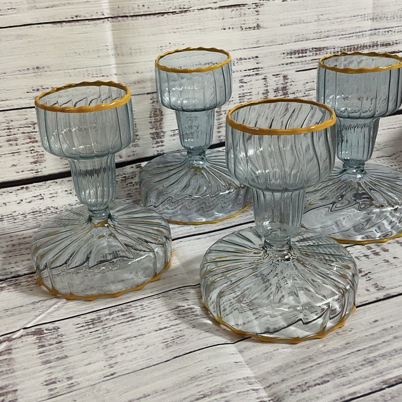 Set of 4 THE LAST LINE The Short Candlestick Kumquat Candy / Glass Candle Holder