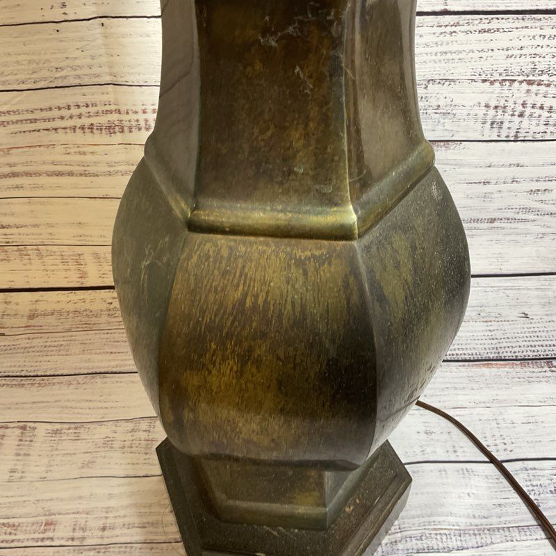VTG. MCM FREDERICK COOPER Distressed Brass and Wood Base Lamp 23"- WORKS!!!!