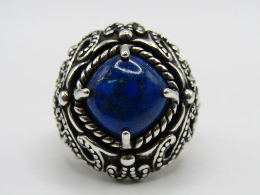 Carolyn Pollack Relios Ornate Sterling Silver Lapis Lazuli Cabochon Ring Sz 9.5