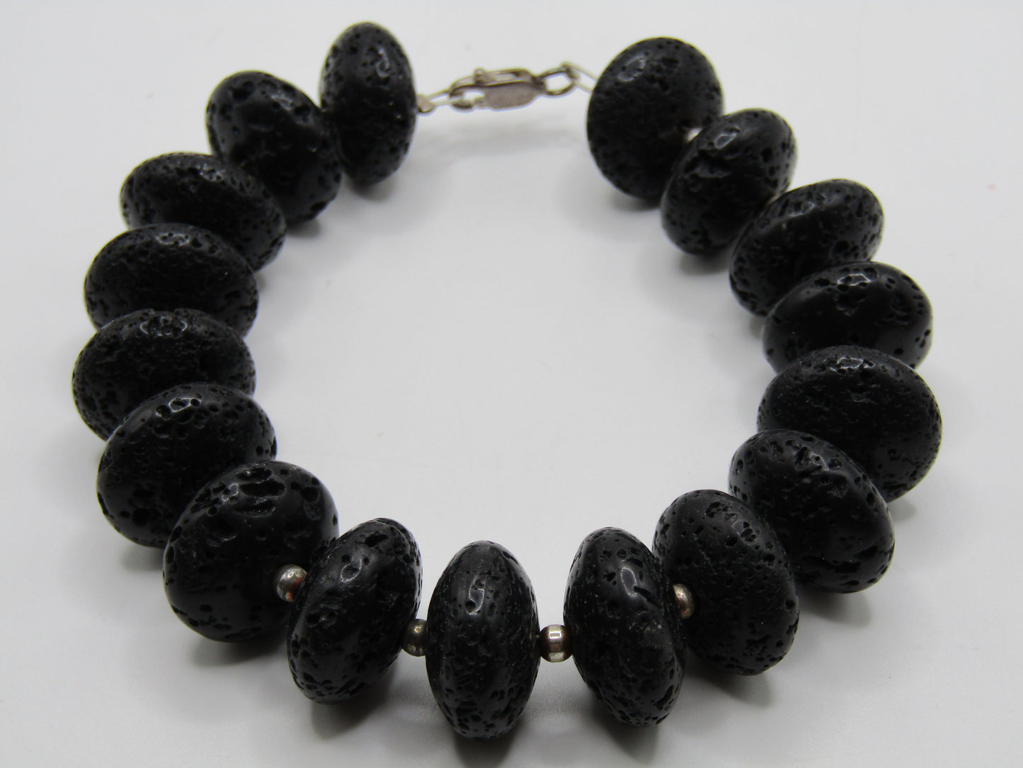 6 1/4" 15mm Lava Rock Stone Beaded Bracelet With Sterling Silver Clasp