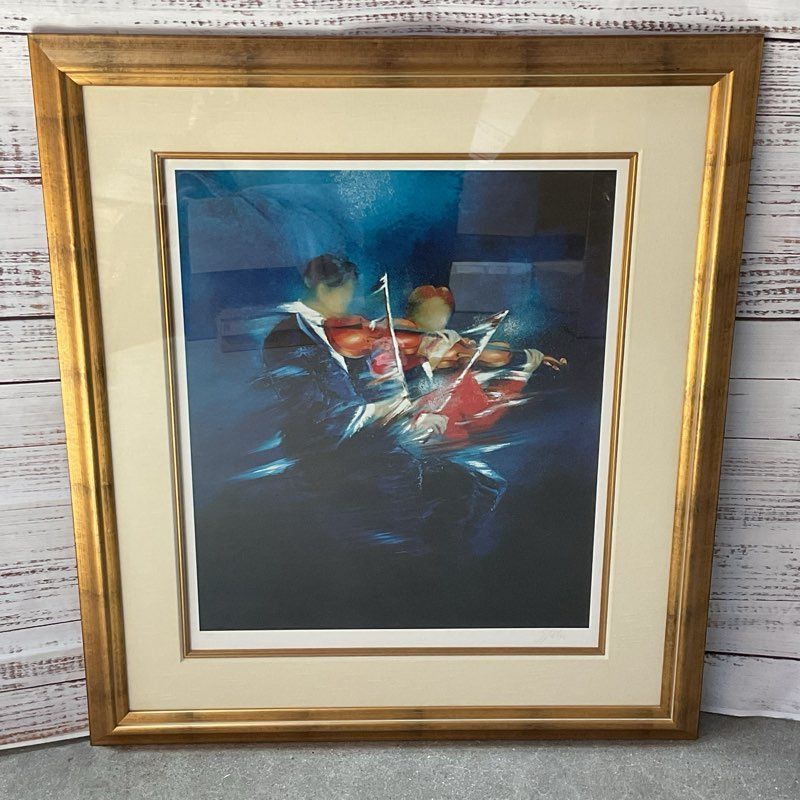 Pencil Signed VICTOR SPAHN "Violin Duo Concert" Serigraph- FRAMED 32.75" X 37.5"
