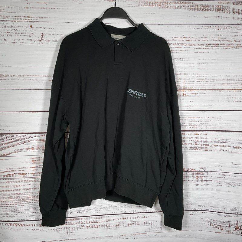 FEAR OF GOD Essentials Men's Black Pullover Polo Sweatshirt- SZ S