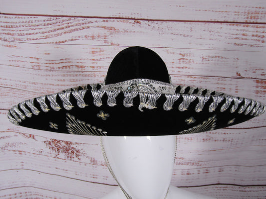 Ju-La Men's Black & Silver Ornate Charro Sombrero Hat Size S