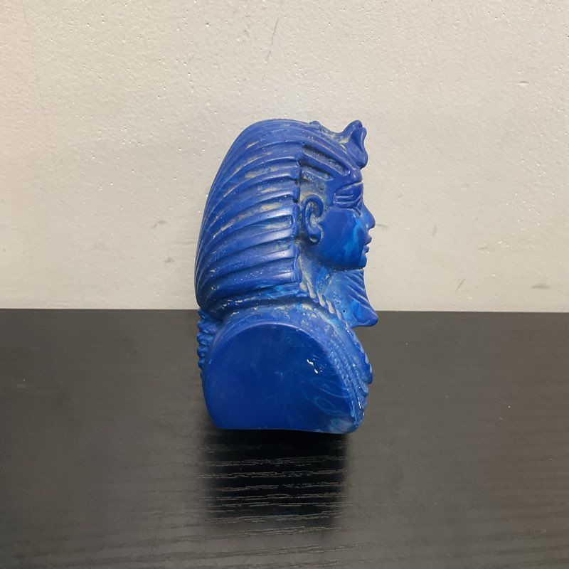 Blue Carved Pharaoh King Tut Mask of Tutankhamun Sculpture