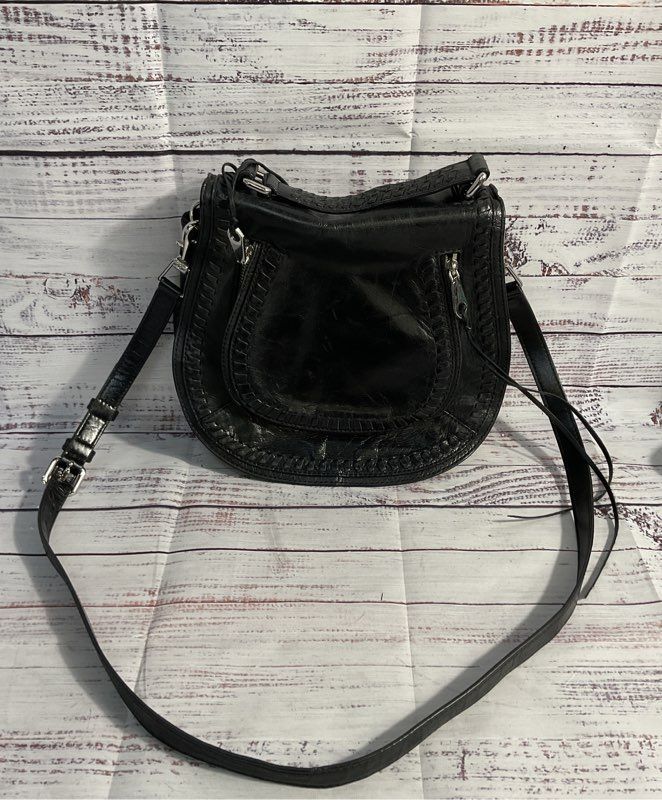 Rebecca Minkoff Black Leather Vanity Saddle Tassel Large Crossbody Bag