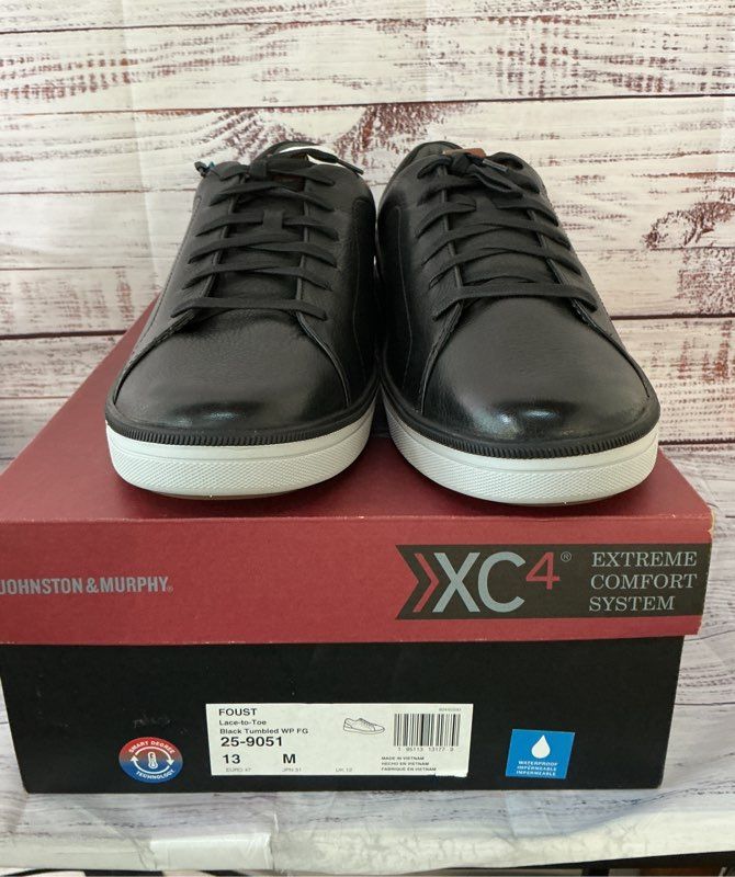 NIB Men's Johnston & Murphy Foust Lace to Toe Black Sneakers Size 13 Retail $175