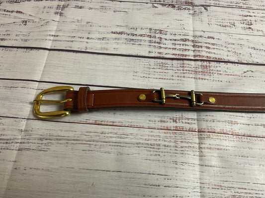 Tory Brown English Bridle Leather Belt Brass Buckle - Size 28