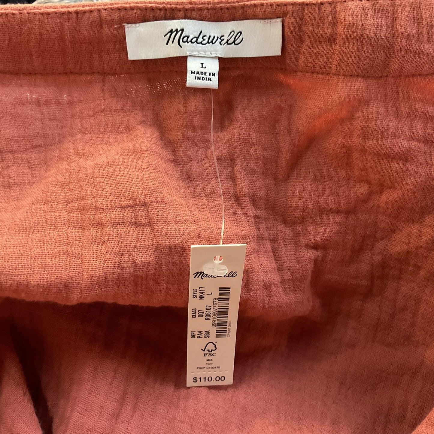 NWT MADEWELL Women's Orange Lightspun Colette Dress- SZ L