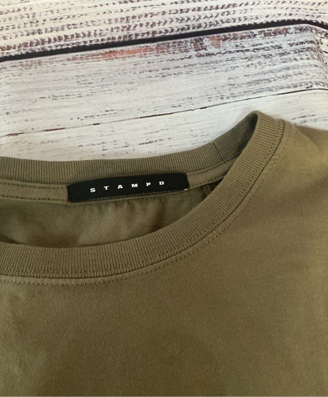NWT Men's Stampd Olive Green Stack Logo Perfect T Size L