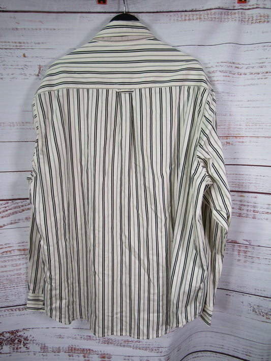 Hugo Boss Men's Off White Striped Long Sleeve Cotton Blend Shirt Size XXL