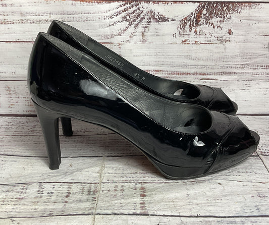 Stuart Weitzman Overit Patent Leather Peep-Toe Heels Black 8.5