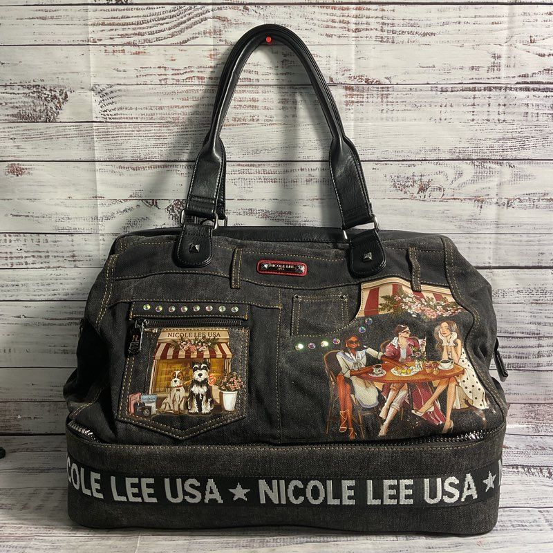 NWT Nicole Lee USA Sister's Secret Denim Jean Pocket Weekender Duffel Bag
