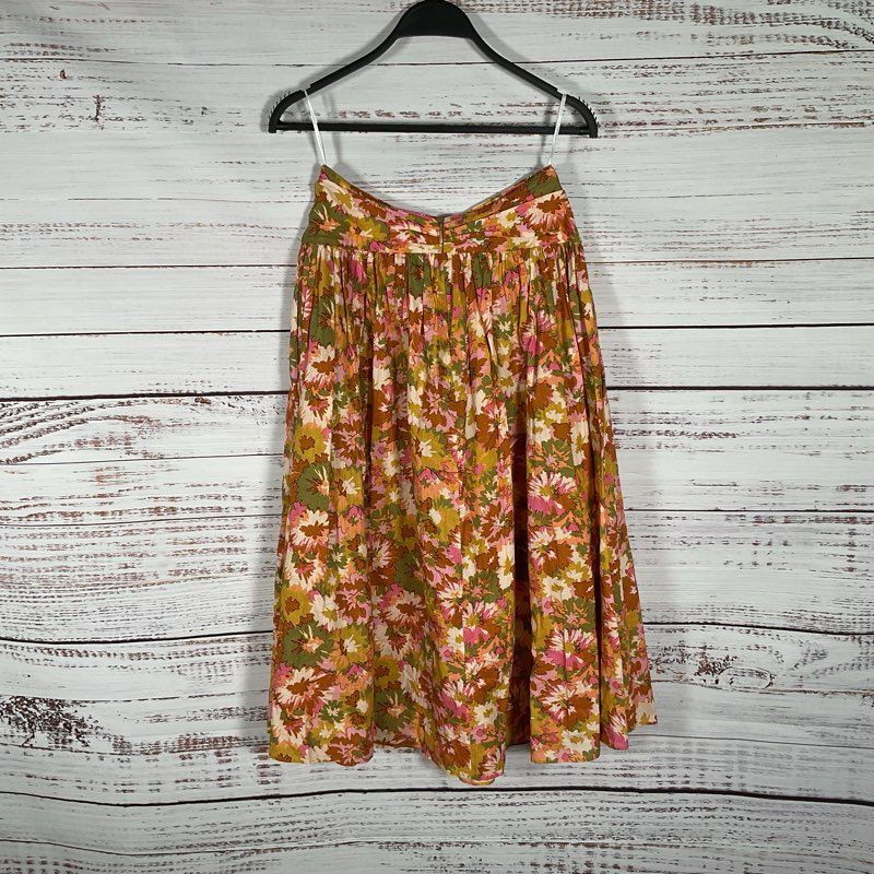 Zimmermann Warm Tone Khaki Floral Twist Waist Midi Skirt - Size P