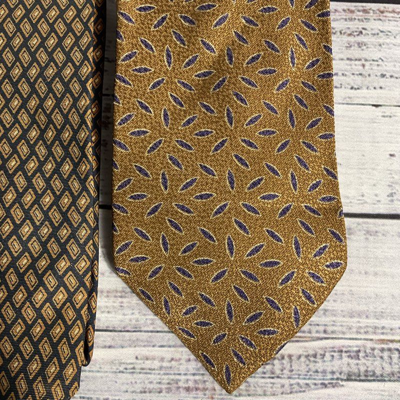 Lot of 3 VTG Giorgio Armani Blue and Bronze Geometric Patterned Silk Ties 58 in.