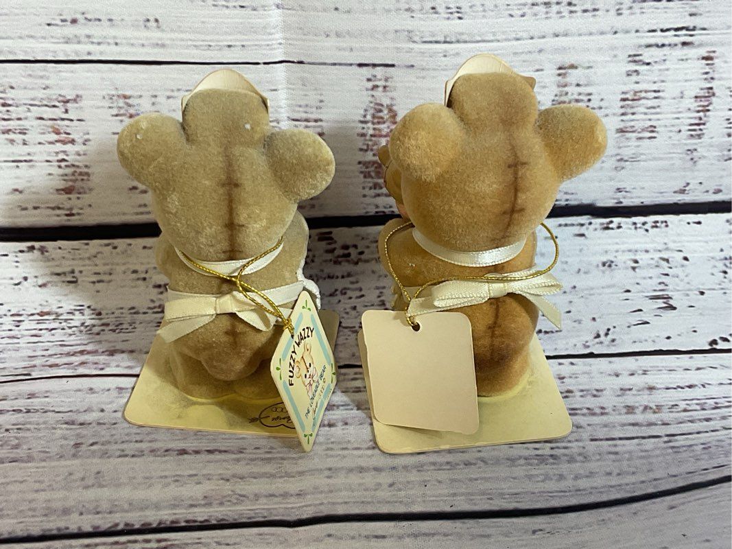 VTG. GEORGE GOOD Fuzzy Wazzy Flocked Nurse Teddy Bears- SET OF 2