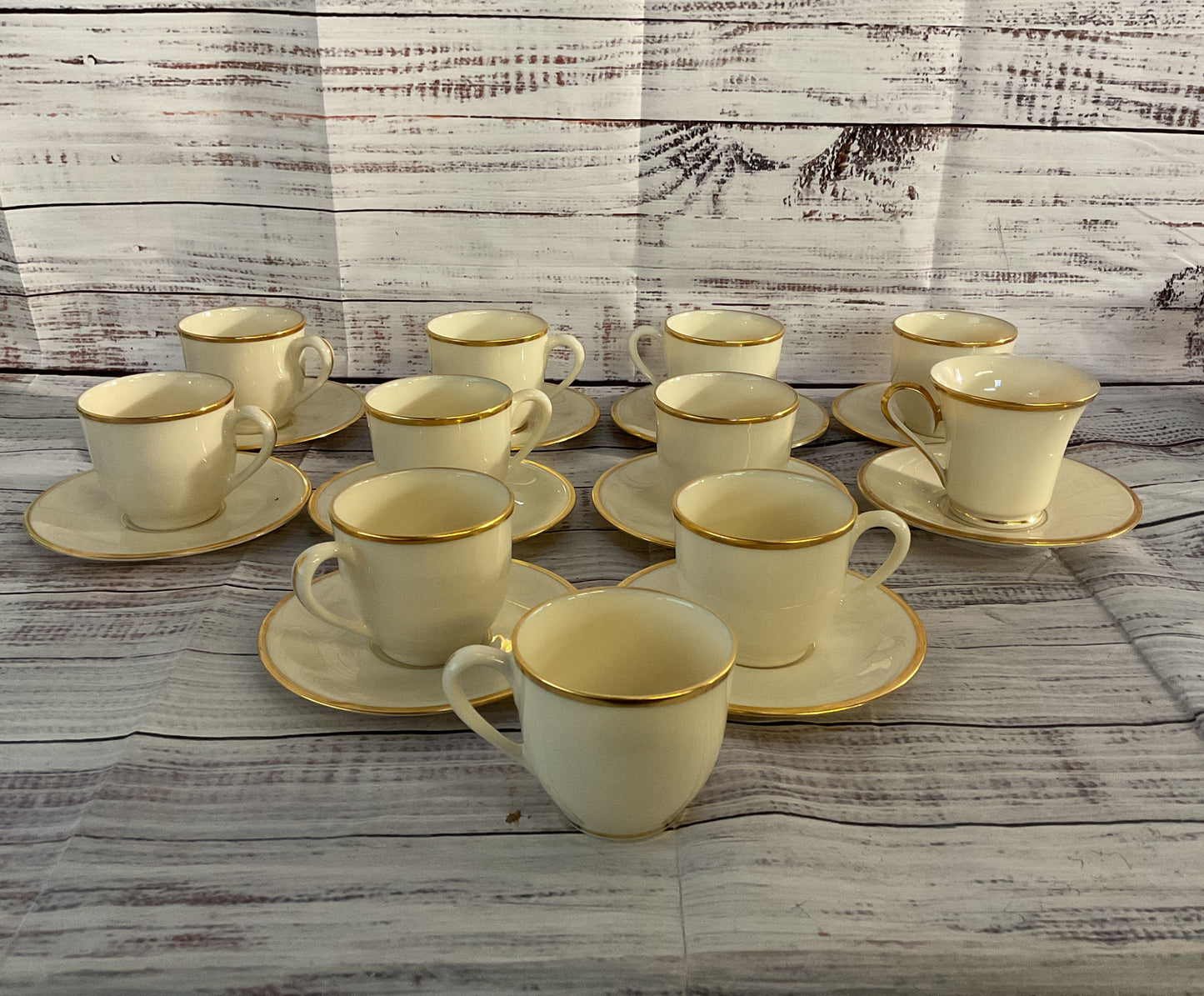 Lenox Bone China Mansfield Eternal Espresso Cups Cream Gold