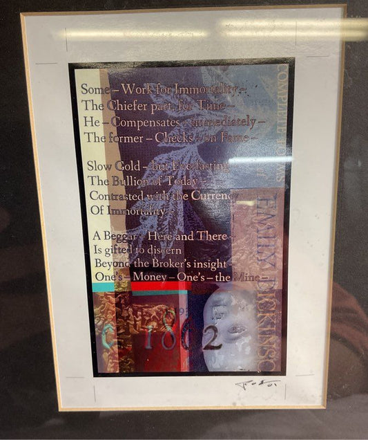 Framed Emily Dickinson Poem "Some-Work for Immortality" Signed By Artist Print