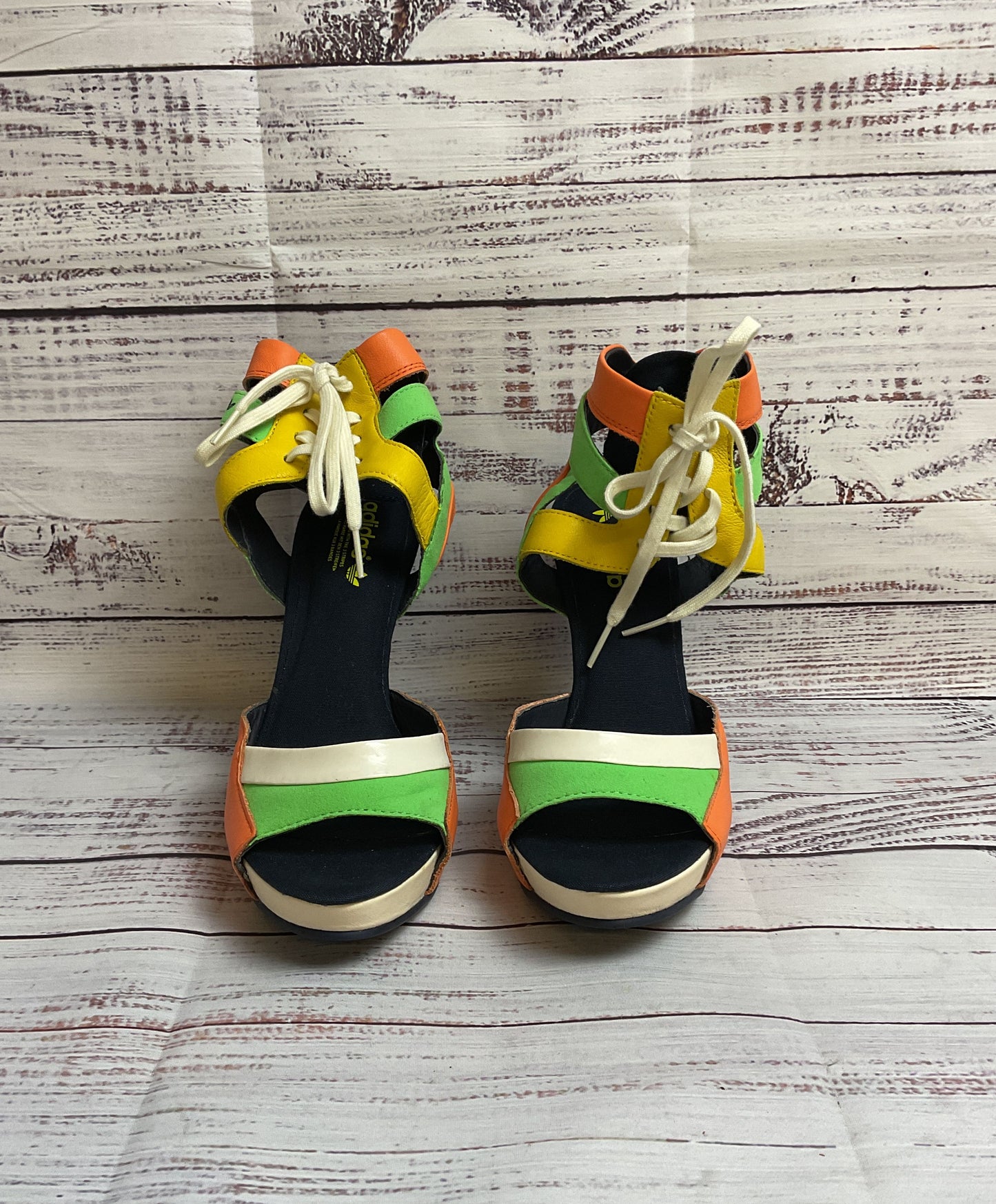 Vintage Adidas Orange And Green Lace Up Ankle Heel Women 9