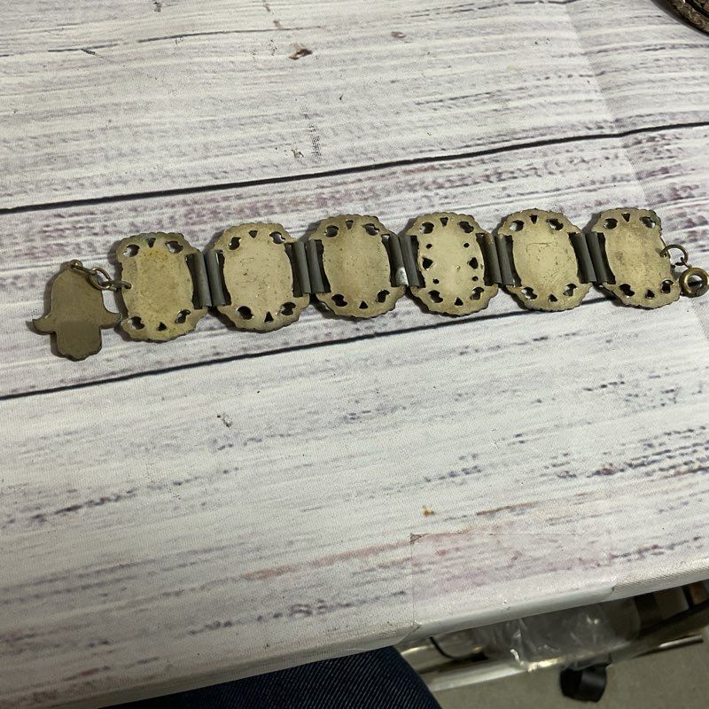 VTG./ANTIQUE Silver Tone Egyptian Linked Bracelet Silver - 6.25"