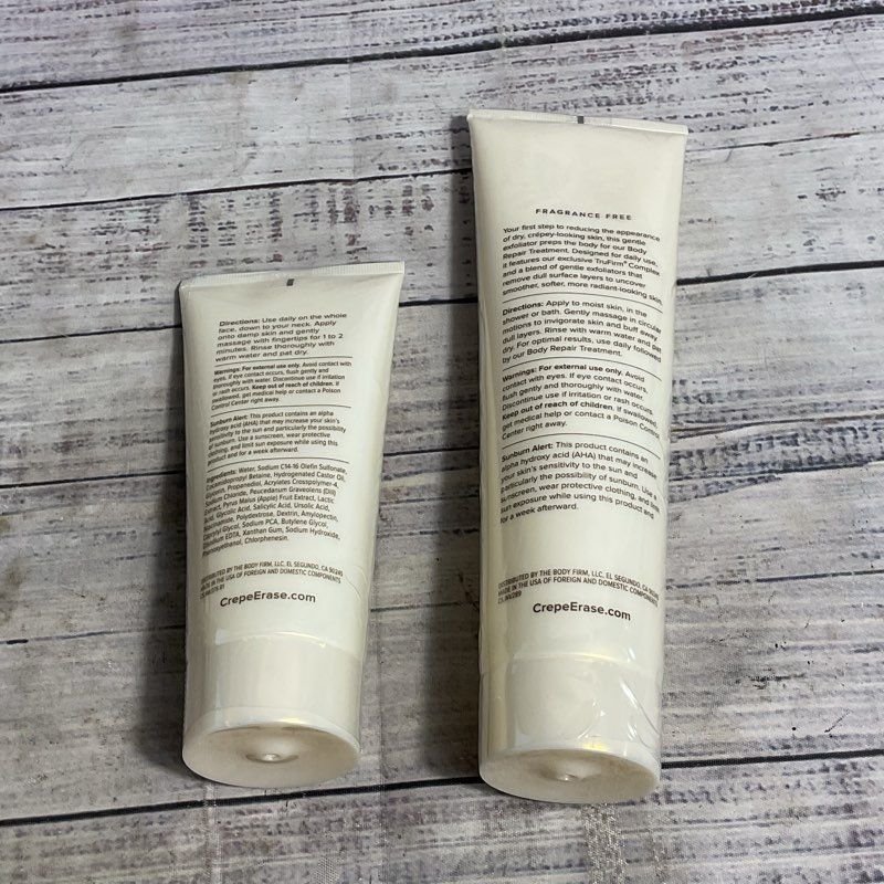 NEW Body Firm Crepe Erase Facial (6 oz) & Body (10 oz) Refining Exfoliant Bundle