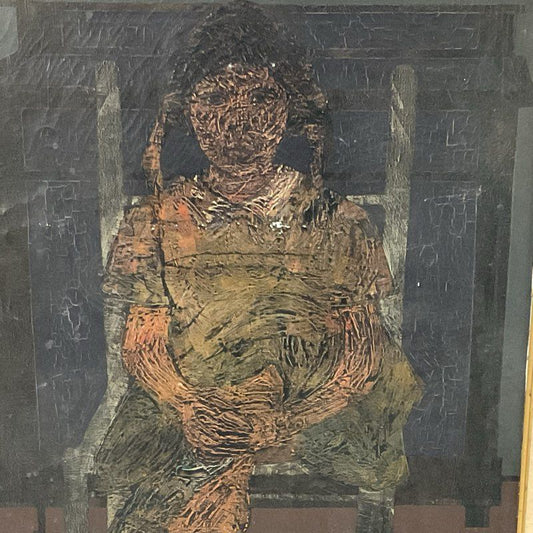 VTG. 1961 ALVAREZ ORTEGA Little Girl Sitting Oil Painting- FRAMED 41" X 33"