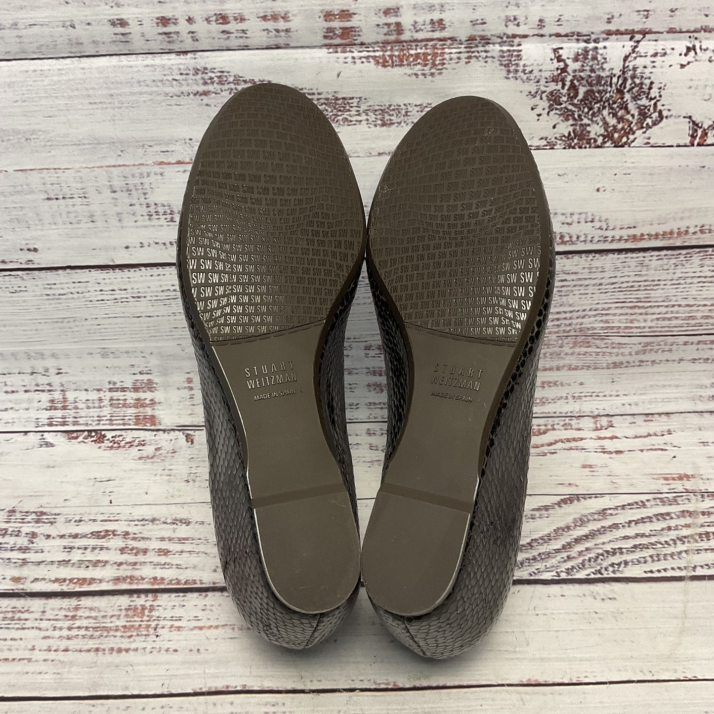 Stuart Weitzman Brown Patent Leather Embossed Snake Style Bow Wedge Heel Women 5