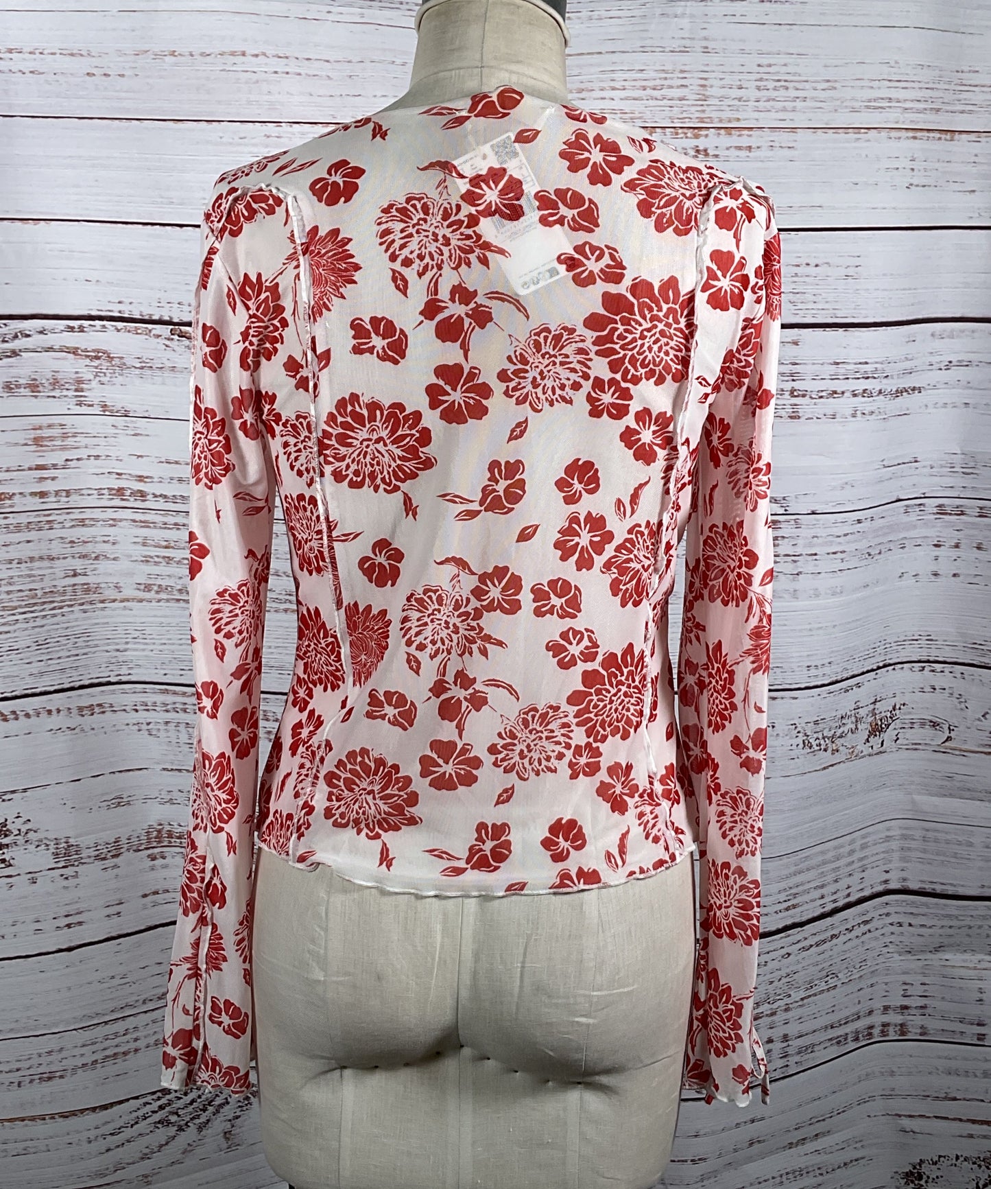 Mango Floral Print Long Sleeve Shirt Red White L