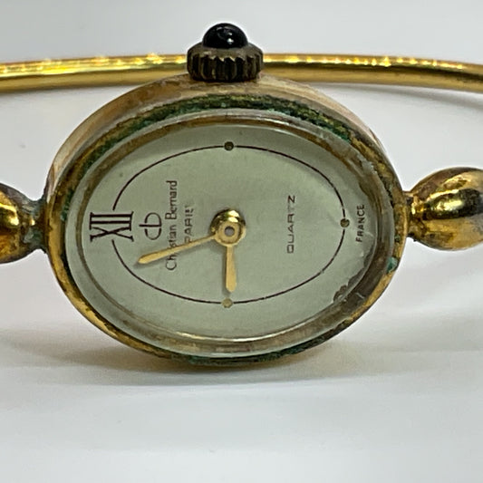 VTG. CHRISTIAN BERNARD Paris Women's Gold Tone Bangle Bracelet Quartz Watch