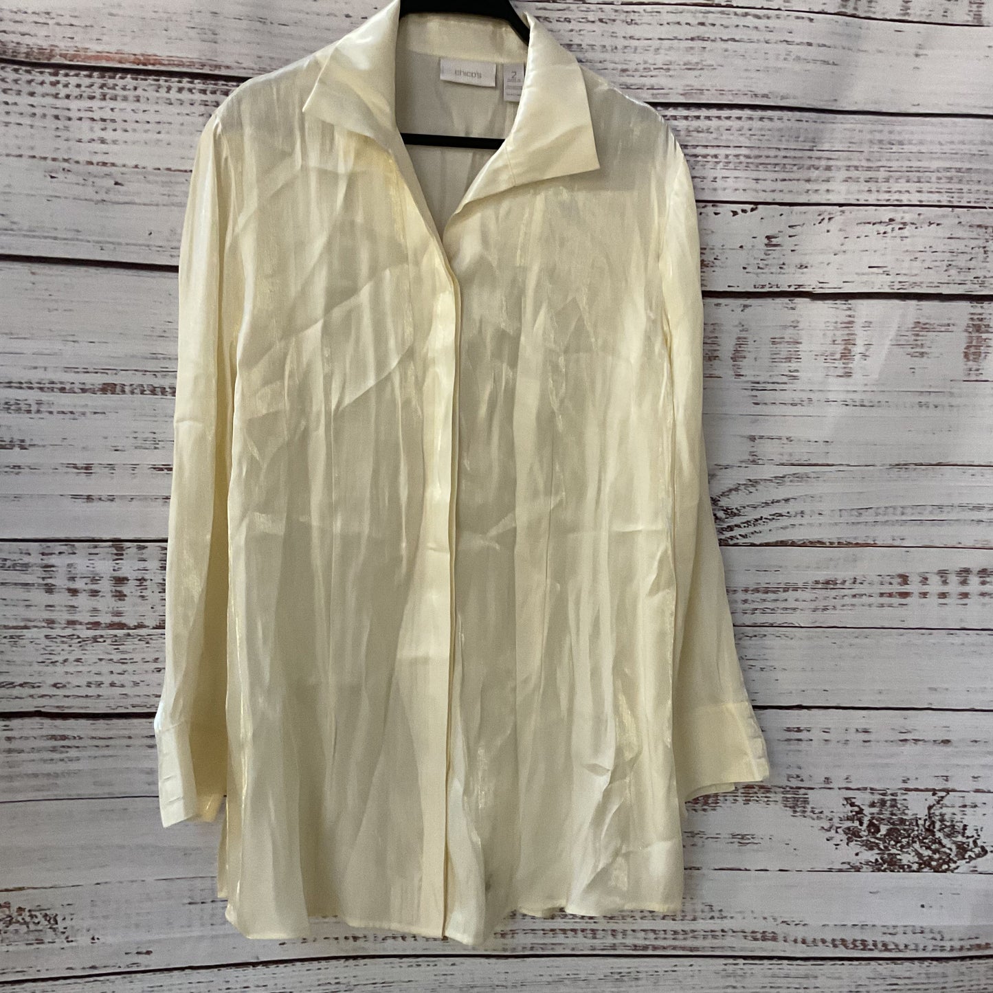 NWD CHICO'S Women's Shimmer Ivory Long Sleeve Blouse- SZ 2 (DEFECT)