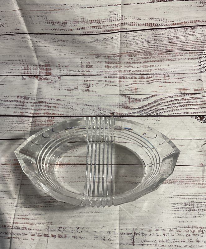Cut To Clear Glass Crystal Val St Lambert Signed Oval Pointed Bowl 9"