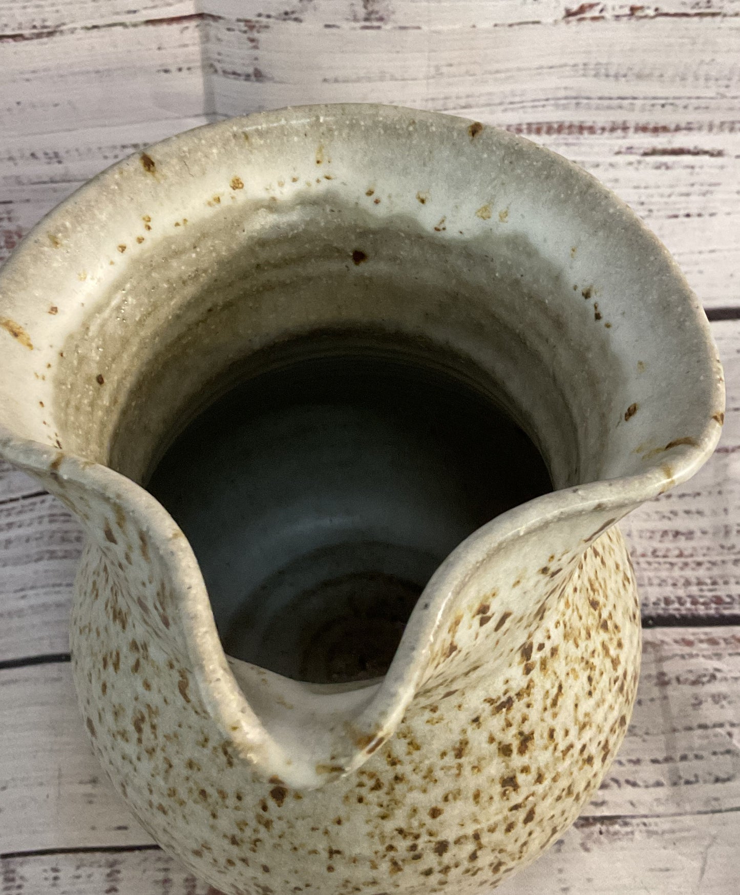 Modern Ceramic Signed Speckled Water Pitcher Jug Beige
