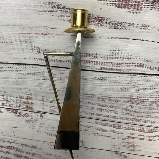 Lidar Modernist Gold Silver Tone 9" Star Of David Design Candle Holder Pair