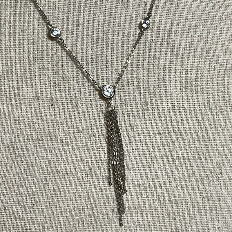 Sterling Silver Station Rhinestone Y 17" Necklace- 3.05g