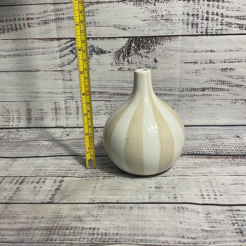 Vintage Jonathan Adler Happy Home Stripes Bulb Vase White/Tan
