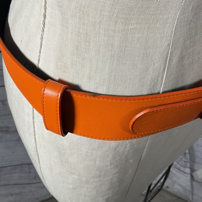 Anne Fontaine Maldivia Orange & Black Leather Belt - Size 1 (39")