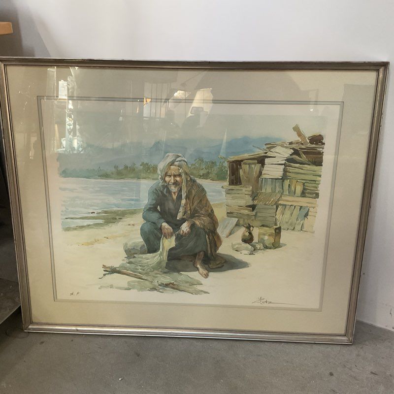 Garri Katz Contemplation Print Middle eastern man Sitting Signed AP Artist Proof